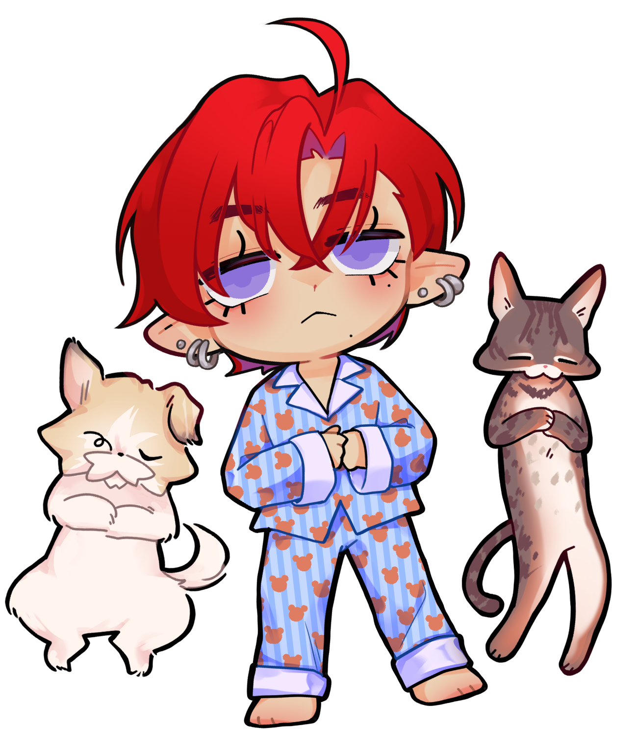 dog, person, cat laying on ground in projects